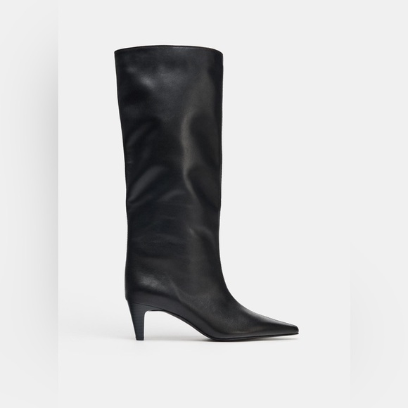 NWT. Zara Black Leather Ankle Heel Boots. Size 7,5. - Picture 1 of 10